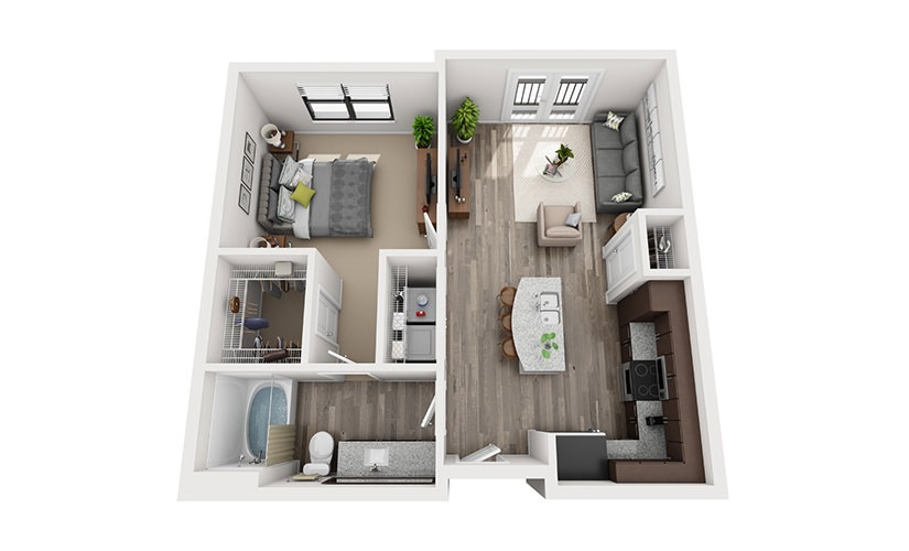 A1 1 Bedroom 1 Bath Floorplan