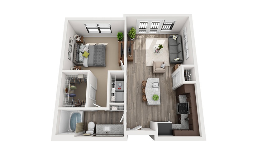 A2 1 Bedroom 1 Bath Floorplan