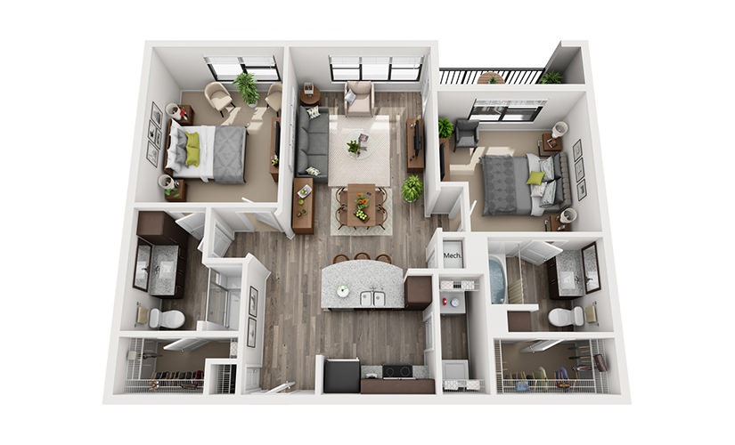 B2 2 Bedroom 2 Bath Floorplan