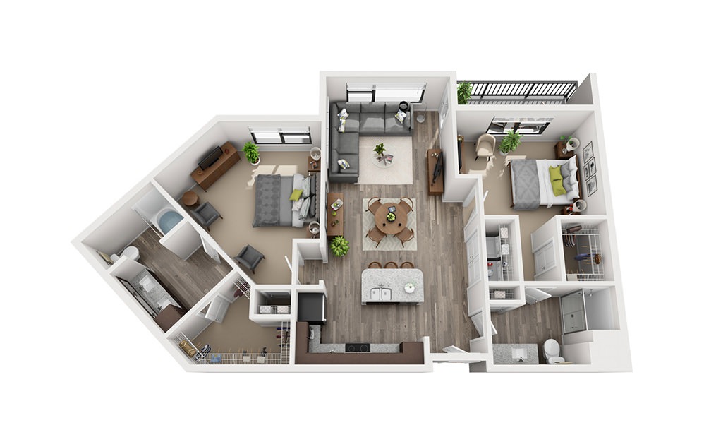 B3 2 Bedroom 2 Bath Floorplan