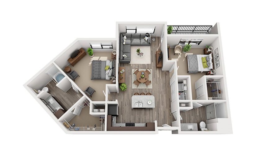B3 2 Bedroom 2 Bath Floorplan