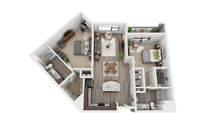 B4 2 Bedroom 2 Bath Floorplan