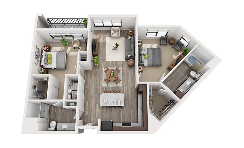B5 2 Bedroom 2 Bath Floorplan
