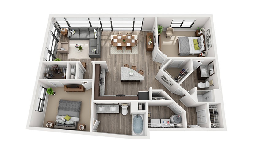 B6 2 Bedroom 2 Bath Floorplan