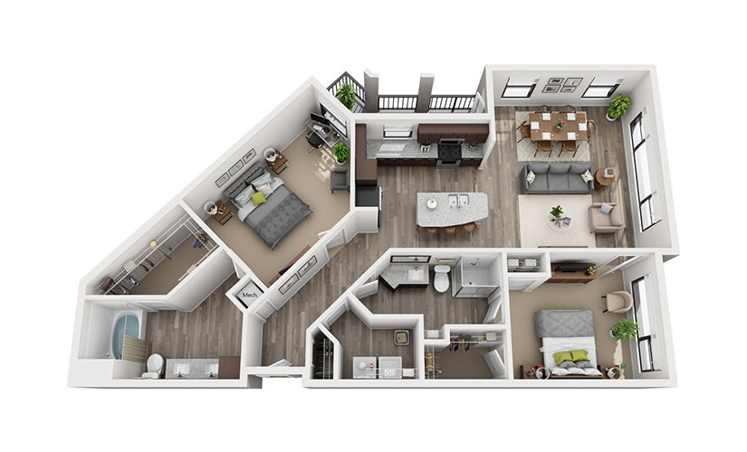 B8 2 Bedroom 2 Bath Floorplan