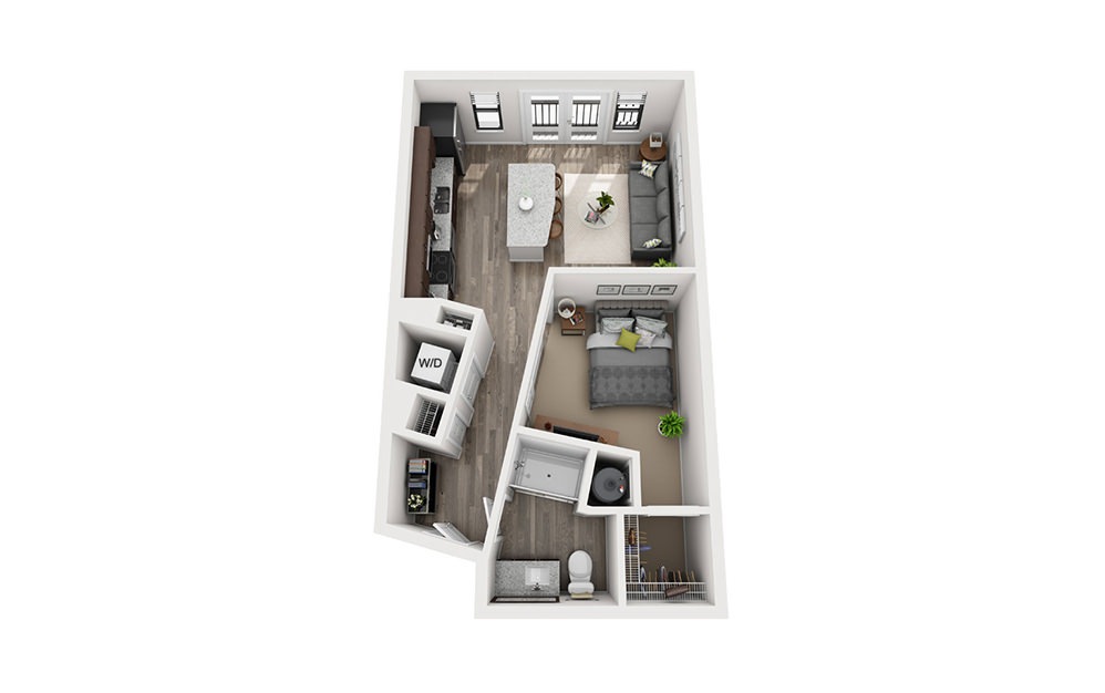 E1 Studio 1 Bath Floorplan