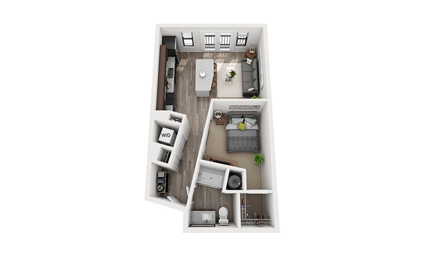 E1 Studio 1 Bath Floorplan
